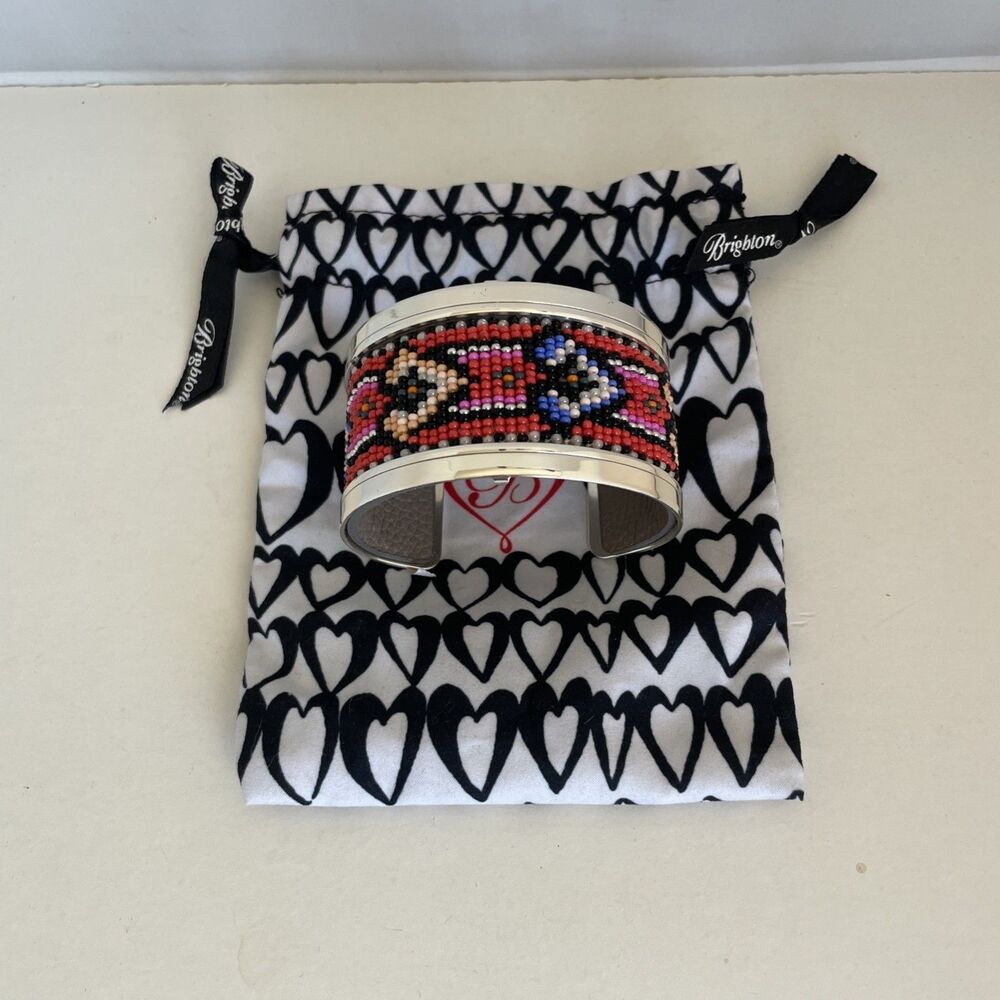 Brighton Christo New Delhi Southwest Hearts Beaded Bangle Cuff Bracelet NWT